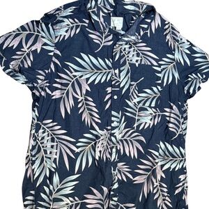 Mens XXL Hawaiian Style Shirt Tropical Leaf Print Short Sleeve Button Up